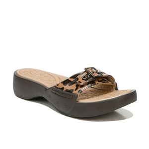 DR. SCHOLL'S Women's Rock On Slide Sandals Brown Leopard Retro Shoes 11 M NEW
